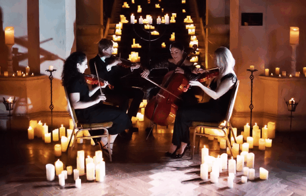 Floor standing candle holders next to quartet - made in the uk by BRJ fabrications