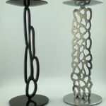 modern metal luxury candle holders - black and chrome pair