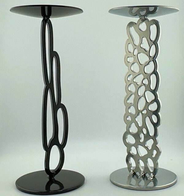 modern metal luxury candle holders - black and chrome pair