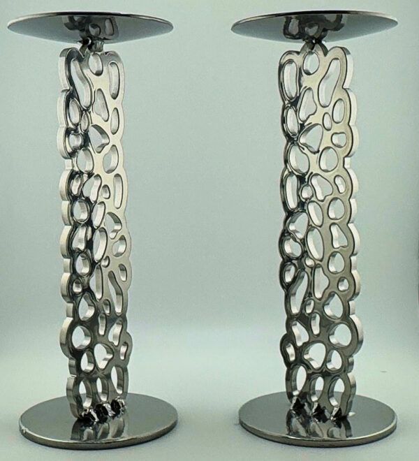 modern metal luxury candle holders - chrome pair