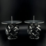 intricate table top candle holders finished in chrome silver