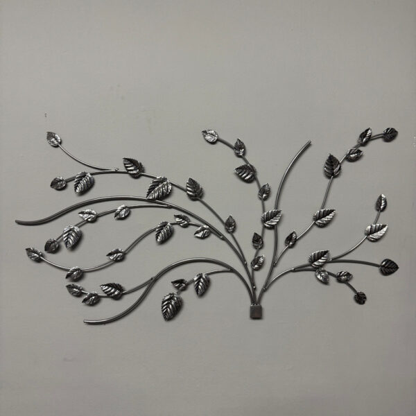 Intricate bramble metal leaf wall art with a smooth chrome effect finish on branches and leaves overview