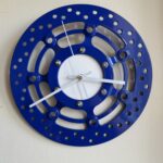 Motorcycle brake disc clock - blue with white center and white hands