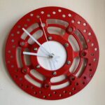 Motorcycle brake disc clock - red with white center and white hands